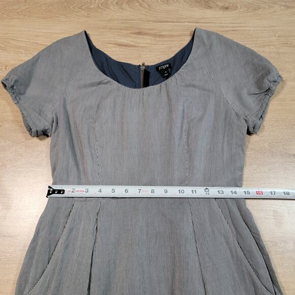 J CREW Silk Blend Mini Picnic Dress Size 10 Babydoll Drop Waist Pockets Striped - Picture 7 of 7